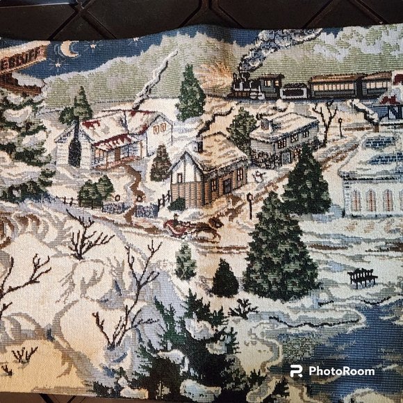 Christmas Tapestry Table Runner 12" W x 33.5" L Crossroad Santa Made In The USA - Picture 3 of 6